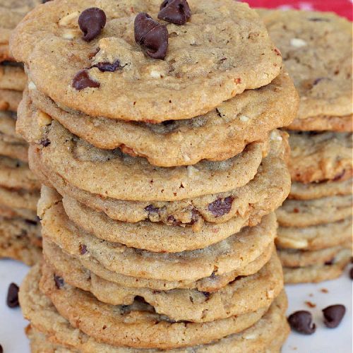 Crunchy Peanut Butter Chocolate Chip Cookies | Can't Stay Out of the Kitchen | these amazing whopper-sized #PeanutButterCookies contain #ChocolateChips making them some of the best #ChocolateChipCookies ever! They're terrific for #holiday parties or a #ChristmasCookieExchange. #chocolate #PeanutButter #PeanutButterDessert #ChocolateDessert #dessert #HolidayDessert #CrunchyPeanutButterChocolateChipCookies