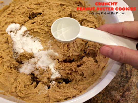 Crunchy Peanut Butter Cookies | Can't Stay Out of the Kitchen | these luscious whopper-sized #PeanutButterCookies are fantastic. Every bite will knock your socks off. Plus they're easy to make & turn out perfectly each time. #tailgating #cookies #PeanutButter #dessert #PeanutButterDessert #CrunchyPeanutButterCookies