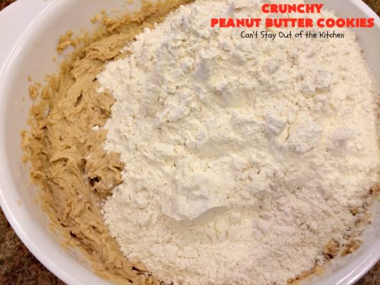 Crunchy Peanut Butter Cookies | Can't Stay Out of the Kitchen | these luscious whopper-sized #PeanutButterCookies are fantastic. Every bite will knock your socks off. Plus they're easy to make & turn out perfectly each time. #tailgating #cookies #PeanutButter #dessert #PeanutButterDessert #CrunchyPeanutButterCookies