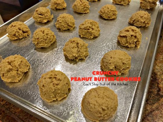 Crunchy Peanut Butter Cookies | Can't Stay Out of the Kitchen | these luscious whopper-sized #PeanutButterCookies are fantastic. Every bite will knock your socks off. Plus they're easy to make & turn out perfectly each time. #tailgating #cookies #PeanutButter #dessert #PeanutButterDessert #CrunchyPeanutButterCookies