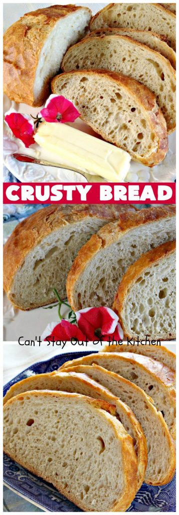 Crusty Bread | Can't Stay Out of the Kitchen | this easy "No-Knead" #bread is fantastic. It uses only 4 ingredients so it's incredibly inexpensive. Terrific Artisan type bread for any dinner meal. #vegan #CrustyBread #NoKneadBread #VeganBread #ArtisanBread