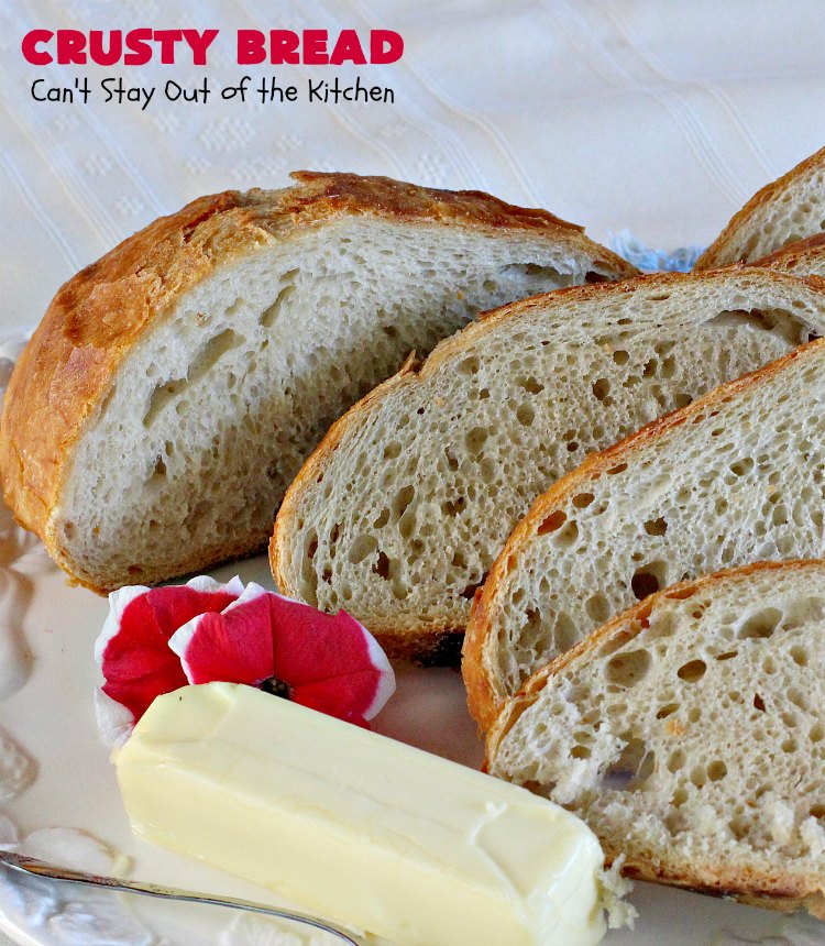 Crusty Bread | Can't Stay Out of the Kitchen | this easy "No-Knead" #bread is fantastic. It uses only 4 ingredients so it's incredibly inexpensive. Terrific Artisan type bread for any dinner meal. #vegan #CrustyBread #NoKneadBread #VeganBread #ArtisanBread