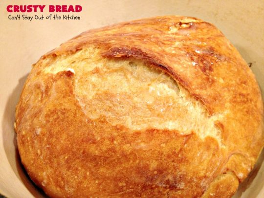 Crusty Bread | Can't Stay Out of the Kitchen | this easy "No-Knead" #bread is fantastic. It uses only 4 ingredients so it's incredibly inexpensive. Terrific Artisan type bread for any dinner meal. #vegan #CrustyBread #NoKneadBread #VeganBread #ArtisanBread