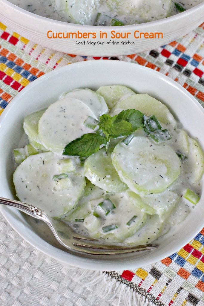 Cucumbers in Sour Cream | Can't Stay Out of the Kitchen | quick and easy #salad that's great for any summer fare or holiday barbecues. #glutenfree #cucumbers