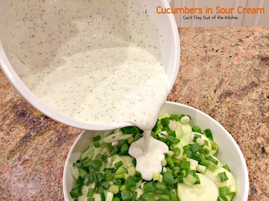 Cucumbers in Sour Cream | Can't Stay Out of the Kitchen | quick and easy #salad that's great for any summer fare or holiday barbecues. #glutenfree #cucumbers