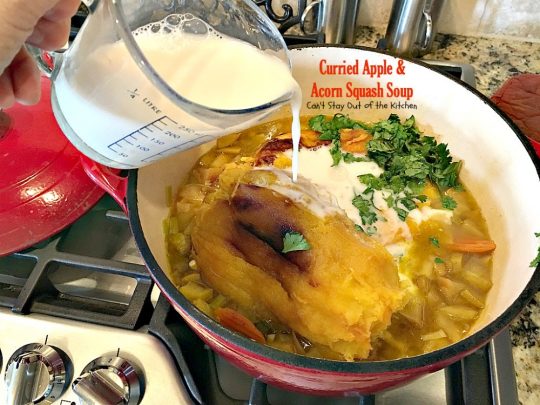 Curried Apple and Acorn Squash Soup | Can't Stay Out of the Kitchen | this mildly hot & spicy #soup is so delicious. #Apples & #acornsquash make it an incredibly tasty comfort food.