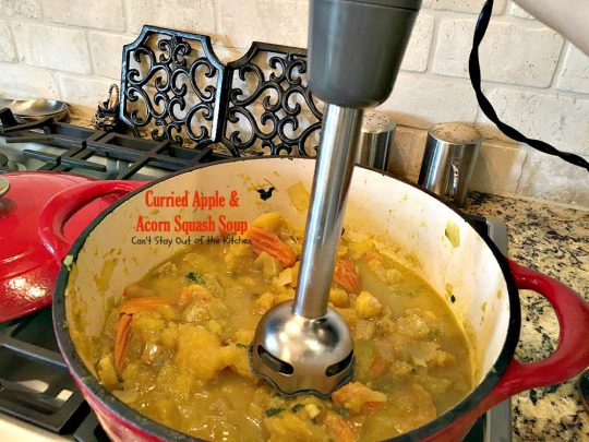 Curried Apple and Acorn Squash Soup | Can't Stay Out of the Kitchen | this mildly hot & spicy #soup is so delicious. #Apples & #acornsquash make it an incredibly tasty comfort food.