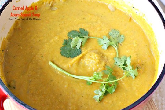 Curried Apple and Acorn Squash Soup | Can't Stay Out of the Kitchen | this mildly hot & spicy #soup is so delicious. #Apples & #acornsquash make it an incredibly tasty comfort food.
