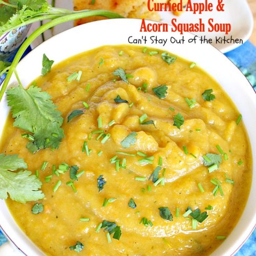 Curried Apple and Acorn Squash Soup | Can't Stay Out of the Kitchen | this mildly hot & spicy #soup is so delicious. #Apples & #acornsquash make it an incredibly tasty comfort food.