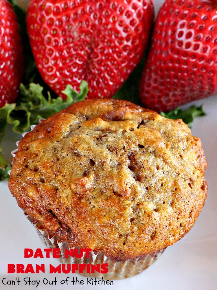 Date Nut Bran Muffins | Can't Stay Out of the Kitchen | this fantastic #BranMuffin batter can stay refrigerated for up to 6 weeks! You can have fresh homemade #muffins without all the fuss and enjoy them weekly. These are great to make for company, #holidays or when you're cooking for a crowd. Every bite is heavenly. #AllBran #BranFlakes #dates #pecans #breakfast #DateNutBranMuffins #HolidayBreakfast #Thanksgiving #fall #Christmas #FallBaking #baking #recipe