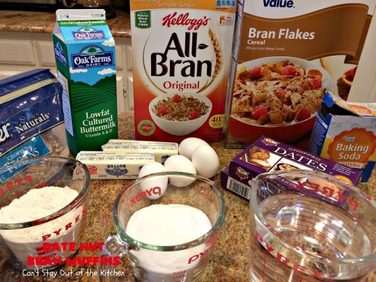 Date Nut Bran Muffins | Can't Stay Out of the Kitchen | this fantastic #BranMuffin batter can stay refrigerated for up to 6 weeks! You can have fresh homemade #muffins without all the fuss and enjoy them weekly. These are great to make for company, #holidays or when you're cooking for a crowd. Every bite is heavenly. #AllBran #BranFlakes #dates #pecans #breakfast #DateNutBranMuffins #HolidayBreakfast #Thanksgiving #fall #Christmas #FallBaking #baking #recipe