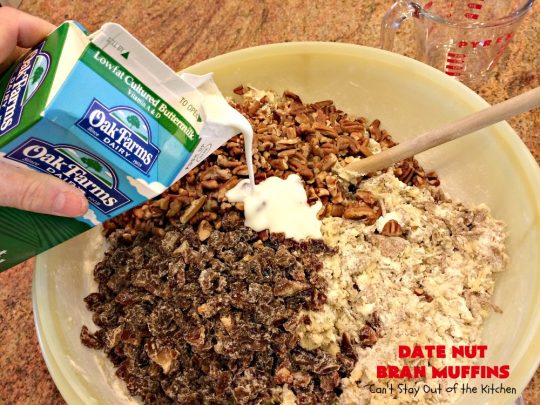 Date Nut Bran Muffins | Can't Stay Out of the Kitchen | this fantastic #BranMuffin batter can stay refrigerated for up to 6 weeks! You can have fresh homemade #muffins without all the fuss and enjoy them weekly. These are great to make for company, #holidays or when you're cooking for a crowd. Every bite is heavenly. #AllBran #BranFlakes #dates #pecans #breakfast #DateNutBranMuffins #HolidayBreakfast #Thanksgiving #fall #Christmas #FallBaking #baking #recipe