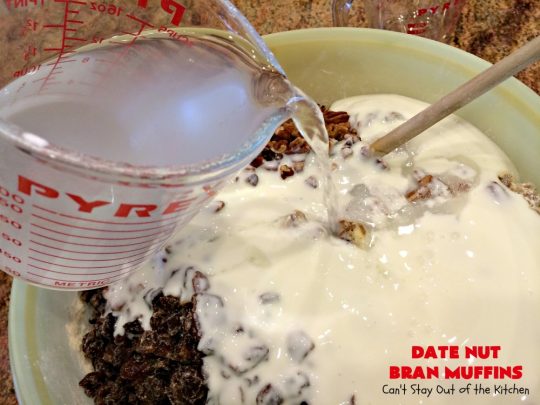 Date Nut Bran Muffins | Can't Stay Out of the Kitchen | this fantastic #BranMuffin batter can stay refrigerated for up to 6 weeks! You can have fresh homemade #muffins without all the fuss and enjoy them weekly. These are great to make for company, #holidays or when you're cooking for a crowd. Every bite is heavenly. #AllBran #BranFlakes #dates #pecans #breakfast #DateNutBranMuffins #HolidayBreakfast #Thanksgiving #fall #Christmas #FallBaking #baking #recipe