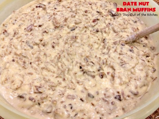 Date Nut Bran Muffins | Can't Stay Out of the Kitchen | this fantastic #BranMuffin batter can stay refrigerated for up to 6 weeks! You can have fresh homemade #muffins without all the fuss and enjoy them weekly. These are great to make for company, #holidays or when you're cooking for a crowd. Every bite is heavenly. #AllBran #BranFlakes #dates #pecans #breakfast #DateNutBranMuffins #HolidayBreakfast #Thanksgiving #fall #Christmas #FallBaking #baking #recipe