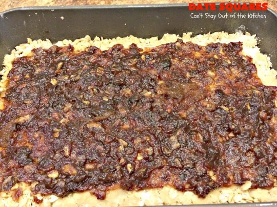 Date Squares | Can't Stay Out of the Kitchen | these classic #Christmas #cookies are wonderful for #holiday #baking. They're also terrific for #ChristmasCookieExchanges. Everyone loves them. #dates #dessert #ChristmasDessert #HolidayDessert
