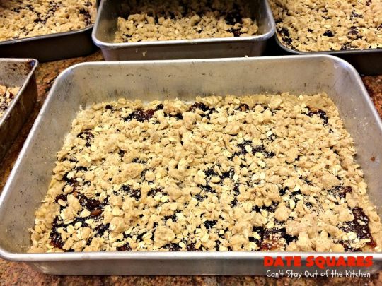 Date Squares | Can't Stay Out of the Kitchen | these classic #Christmas #cookies are wonderful for #holiday #baking. They're also terrific for #ChristmasCookieExchanges. Everyone loves them. #dates #dessert #ChristmasDessert #HolidayDessert