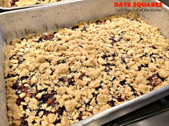 Date Squares | Can't Stay Out of the Kitchen | these classic #Christmas #cookies are wonderful for #holiday #baking. They're also terrific for #ChristmasCookieExchanges. Everyone loves them. #dates #dessert #ChristmasDessert #HolidayDessert