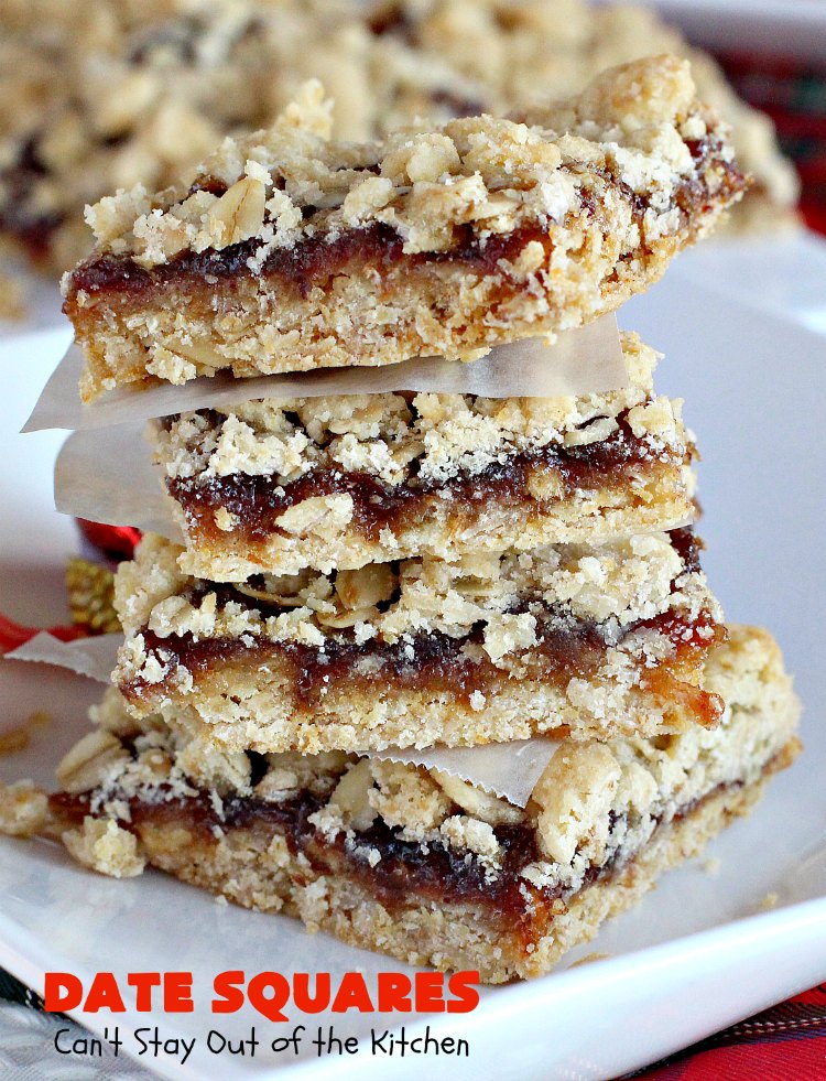 Date Squares | Can't Stay Out of the Kitchen | these classic #Christmas #cookies are wonderful for #holiday #baking. They're also terrific for #ChristmasCookieExchanges. Everyone loves them. #dates #dessert #ChristmasDessert #HolidayDessert