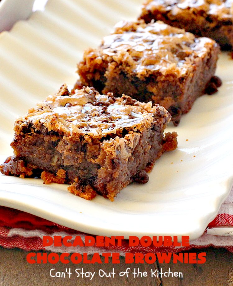 Decadent Double Chocolate Brownies | Can't Stay Out of the Kitchen | these decadent #brownies just dissolve in your mouth. They are so awesome & the perfect #dessert for summer #holiday fun, backyard barbecues or potlucks. #Ghirardelli #chocolate
