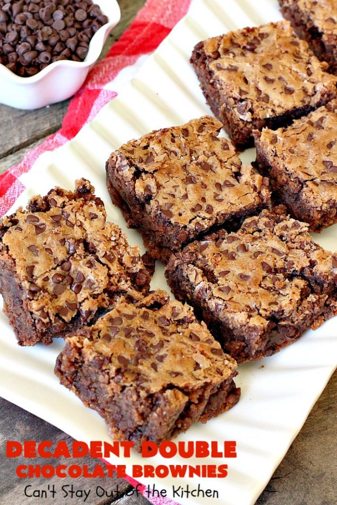 Decadent Double Chocolate Brownies | Can't Stay Out of the Kitchen | these decadent #brownies just dissolve in your mouth. They are so awesome & the perfect #dessert for summer #holiday fun, backyard barbecues or potlucks. #Ghirardelli #chocolate