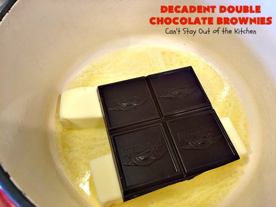 Decadent Double Chocolate Brownies | Can't Stay Out of the Kitchen | these decadent #brownies just dissolve in your mouth. They are so awesome & the perfect #dessert for summer #holiday fun, backyard barbecues or potlucks. #Ghirardelli #chocolate