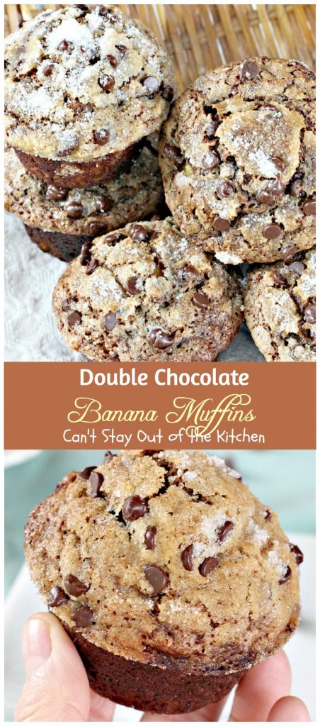 Double Chocolate Banana Muffins | Can't Stay Out of the Kitchen | these fabulous #breakfast #muffins have double the #chocolate flavor and sprinkled with sugar.