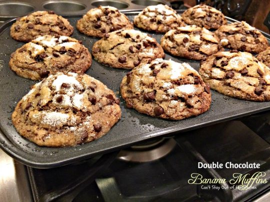 Double Chocolate Banana Muffins | Can't Stay Out of the Kitchen | these fabulous #breakfast #muffins have double the #chocolate flavor and sprinkled with sugar.