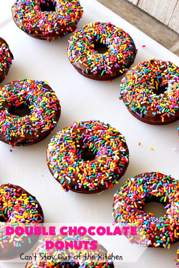 Double Chocolate Donuts | Can't Stay Out of the Kitchen | these #chocolate #donuts are irresistible & perfect for a #holiday #breakfast like #Thanksgiving, #Christmas or #NewYearsDay. The chocolate icing & #sprinkles make them heavenly. #chocolatedonuts #holidaybreakfast #ChristmasBreakfast #ThanksgivingBreakfast 