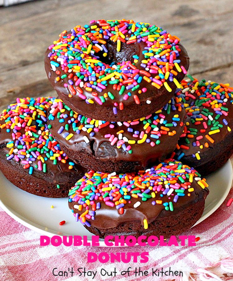 Double Chocolate Donuts | Can't Stay Out of the Kitchen | these #chocolate #donuts are irresistible & perfect for a #holiday #breakfast like #Thanksgiving, #Christmas or #NewYearsDay. The chocolate icing & #sprinkles make them heavenly. #chocolatedonuts #holidaybreakfast #ChristmasBreakfast #ThanksgivingBreakfast