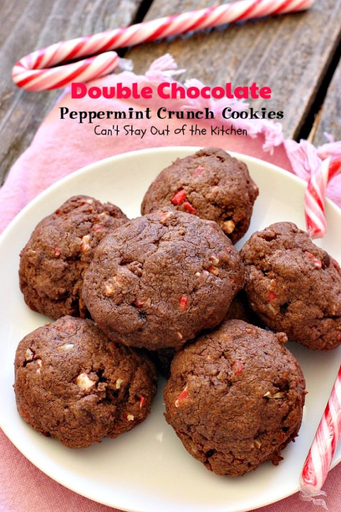 Double Chocolate Peppermint Crunch Cookies | Can't Stay Out of the Kitchen | these #chocolate #cookies are amazing. #Andes #peppermint baking chips add delightful flavor. Great for #holiday baking. #dessert