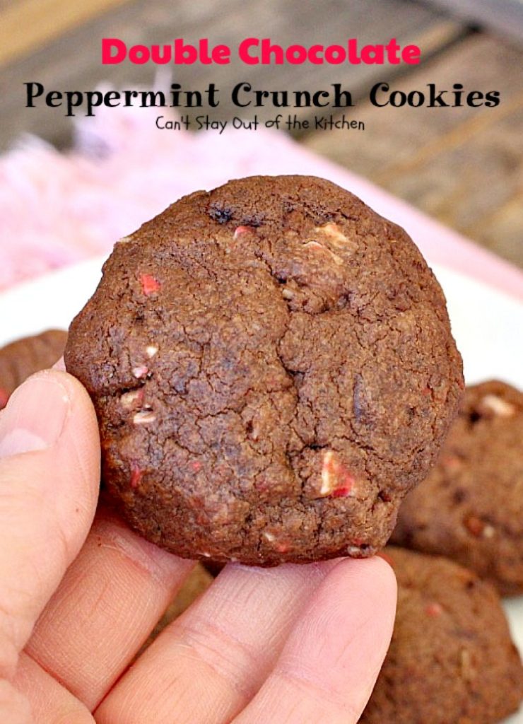 Double Chocolate Peppermint Crunch Cookies | Can't Stay Out of the Kitchen | these #chocolate #cookies are amazing. #Andes #peppermint baking chips add delightful flavor. Great for #holiday baking. #dessert