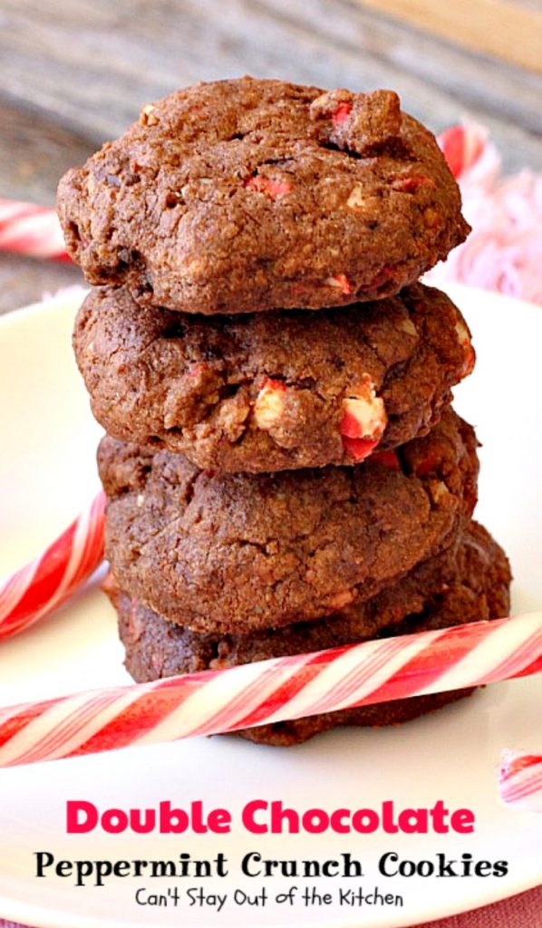 Double Chocolate Peppermint Crunch Cookies | Can't Stay Out of the Kitchen | these #chocolate #cookies are amazing. #Andes #peppermint baking chips add delightful flavor. Great for #holiday baking. #dessert