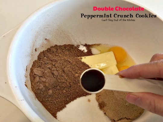 Double Chocolate Peppermint Crunch Cookies | Can't Stay Out of the Kitchen | these #chocolate #cookies are amazing. #Andes #peppermint baking chips add delightful flavor. Great for #holiday baking. #dessert