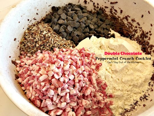 Double Chocolate Peppermint Crunch Cookies | Can't Stay Out of the Kitchen | these #chocolate #cookies are amazing. #Andes #peppermint baking chips add delightful flavor. Great for #holiday baking. #dessert