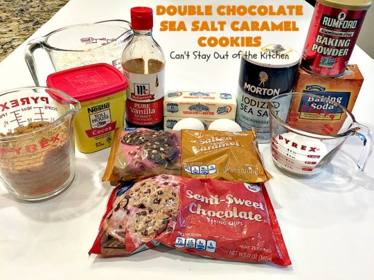 Double Chocolate Sea Salt Caramel Cookies | Can't Stay Out of the Kitchen | these are the best sea salt #caramel #cookies ever! This cookie has both cocoa & #chocolate chips in the batter. They are so rich & decadent you won't be able to stop at just one! #dessert