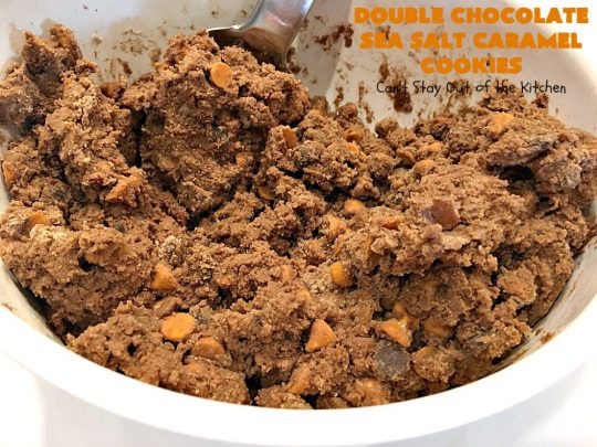 Double Chocolate Sea Salt Caramel Cookies | Can't Stay Out of the Kitchen | these are the best sea salt #caramel #cookies ever! This cookie has both cocoa & #chocolate chips in the batter. They are so rich & decadent you won't be able to stop at just one! #dessert