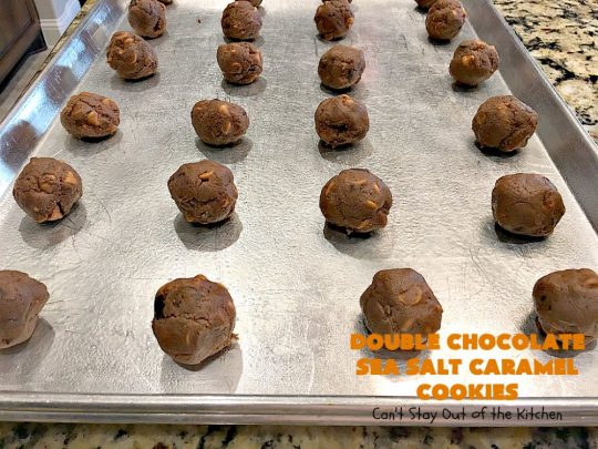 Double Chocolate Sea Salt Caramel Cookies | Can't Stay Out of the Kitchen | these are the best sea salt #caramel #cookies ever! This cookie has both cocoa & #chocolate chips in the batter. They are so rich & decadent you won't be able to stop at just one! #dessert
