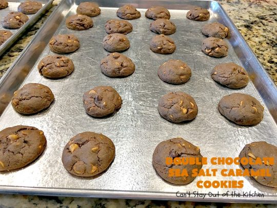 Double Chocolate Sea Salt Caramel Cookies | Can't Stay Out of the Kitchen | these are the best sea salt #caramel #cookies ever! This cookie has both cocoa & #chocolate chips in the batter. They are so rich & decadent you won't be able to stop at just one! #dessert