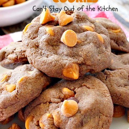 Double Chocolate Sea Salt Caramel Cookies | Can't Stay Out of the Kitchen | these are the best sea salt #caramel #cookies ever! This cookie has both cocoa & #chocolate chips in the batter. They are so rich & decadent you won't be able to stop at just one! #dessert