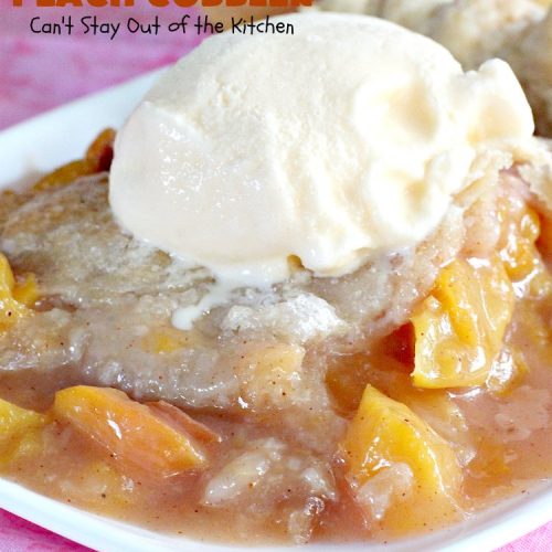 Double Crust Peach Cobbler | Can't Stay Out of the Kitchen | this heavenly #peachcobbler will have you drooling! Make with fresh or canned #peaches. Perfect #dessert for summer.