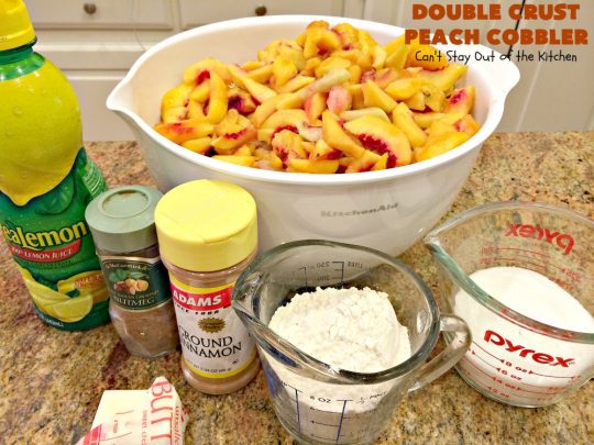 Double Crust Peach Cobbler | Can't Stay Out of the Kitchen | this heavenly #peachcobbler will have you drooling! Make with fresh or canned #peaches. Perfect #dessert for summer.