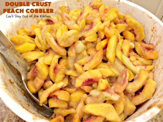 Double Crust Peach Cobbler | Can't Stay Out of the Kitchen | this heavenly #peachcobbler will have you drooling! Make with fresh or canned #peaches. Perfect #dessert for summer.
