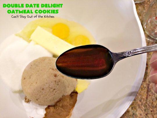 Double Date Delight Oatmeal Cookies | Can't Stay Out of the Kitchen | these fantastic #OatmealCookies are delightful indeed! They're chocked full of #dates & #oatmeal making them doubly delicious. Perfect for #fall or #HolidayBaking, #tailgating parties or potlucks. #dessert #DateOatmealCookies #DoubleDateDelightOatmealCookies #cookies #ChristmasCookieExchange