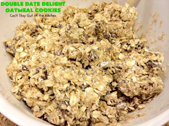 Double Date Delight Oatmeal Cookies | Can't Stay Out of the Kitchen | these fantastic #OatmealCookies are delightful indeed! They're chocked full of #dates & #oatmeal making them doubly delicious. Perfect for #fall or #HolidayBaking, #tailgating parties or potlucks. #dessert #DateOatmealCookies #DoubleDateDelightOatmealCookies #cookies #ChristmasCookieExchange