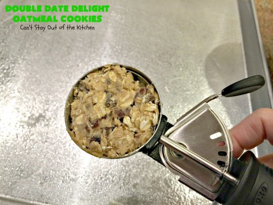 Double Date Delight Oatmeal Cookies | Can't Stay Out of the Kitchen | these fantastic #OatmealCookies are delightful indeed! They're chocked full of #dates & #oatmeal making them doubly delicious. Perfect for #fall or #HolidayBaking, #tailgating parties or potlucks. #dessert #DateOatmealCookies #DoubleDateDelightOatmealCookies #cookies #ChristmasCookieExchange