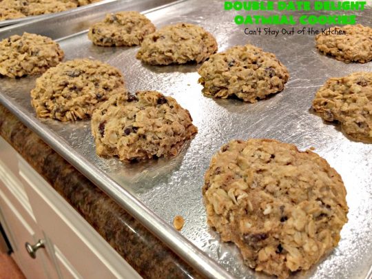 Double Date Delight Oatmeal Cookies | Can't Stay Out of the Kitchen | these fantastic #OatmealCookies are delightful indeed! They're chocked full of #dates & #oatmeal making them doubly delicious. Perfect for #fall or #HolidayBaking, #tailgating parties or potlucks. #dessert #DateOatmealCookies #DoubleDateDelightOatmealCookies #cookies #ChristmasCookieExchange
