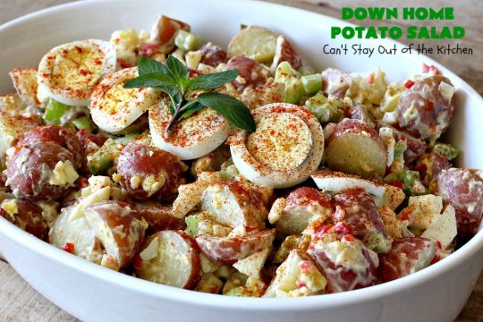 Down Home Potato Salad | Can't Stay Out of the Kitchen | Wow your family with this Best #PotatoSalad #Recipe ever! This is so mouthwatering & delicious. It's not like so many drab #Potato #Salad recipes with very little flavor & less ingredients. Terrific for #tailgating parties, potlucks, backyard BBQs & Family Reunions. #GlutenFree #eggs #holiday #DownHomePotatoSalad #MemorialDay #LaborDay #FourthOfJuly
