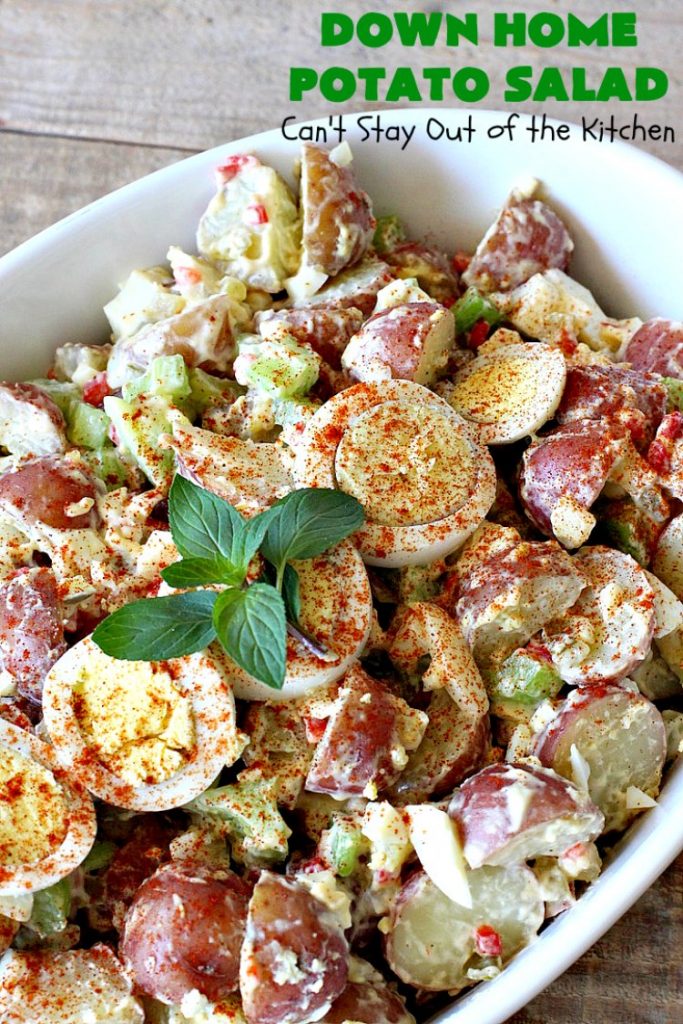 Down Home Potato Salad | Can't Stay Out of the Kitchen | Wow your family with this Best #PotatoSalad #Recipe ever! This is so mouthwatering & delicious. It's not like so many drab #Potato #Salad recipes with very little flavor & less ingredients. Terrific for #tailgating parties, potlucks, backyard BBQs & Family Reunions. #GlutenFree #eggs #holiday #DownHomePotatoSalad #MemorialDay #LaborDay #FourthOfJuly