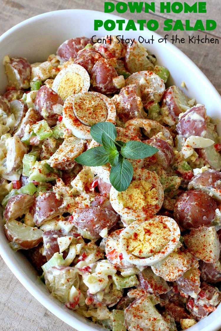 Down Home Potato Salad | Can't Stay Out of the Kitchen | Wow your family with this Best #PotatoSalad #Recipe ever! This is so mouthwatering & delicious. It's not like so many drab #Potato #Salad recipes with very little flavor & less ingredients. Terrific for #tailgating parties, potlucks, backyard BBQs & Family Reunions. #GlutenFree #eggs #holiday #DownHomePotatoSalad #MemorialDay #LaborDay #FourthOfJuly