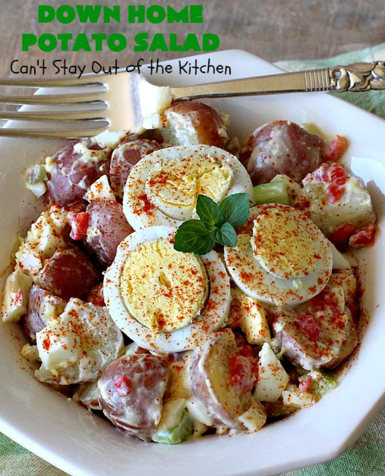 Down Home Potato Salad | Can't Stay Out of the Kitchen | Wow your family with this Best #PotatoSalad #Recipe ever! This is so mouthwatering & delicious. It's not like so many drab #Potato #Salad recipes with very little flavor & less ingredients. Terrific for #tailgating parties, potlucks, backyard BBQs & Family Reunions. #GlutenFree #eggs #holiday #DownHomePotatoSalad #MemorialDay #LaborDay #FourthOfJuly